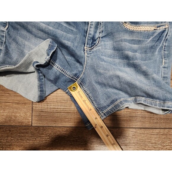 Earl Jean Medium Wash Denim Jean Shorts, size 8 Embroidered Rhinestone Bling - Picture 2 of 8